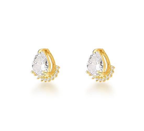 Brinco gota cristal zirconia branca embaixo. 6x8mm. 1530080