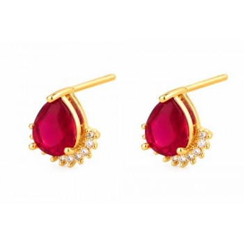 Brinco gota vermelho rubi zirconia cristal embaixo. 6x8mm. 1530089 Brinco gota vermelho rubi zirconia cristal embaixo. 6x8mm. 1530089