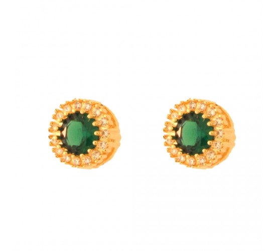 Brinco chuveiro redondo pedra maior zirconia verde esmeralda com zirconia cristal em volta. 7.5mm. 1530098