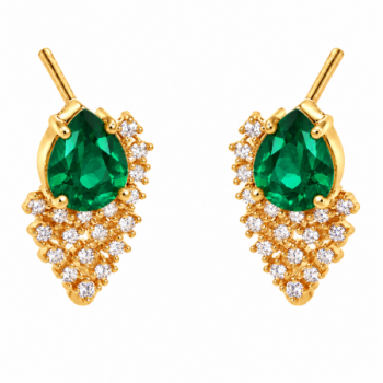 Brinco gota verde esmeralda com cascata de zirconia cristal. 16x9mm. 1530108