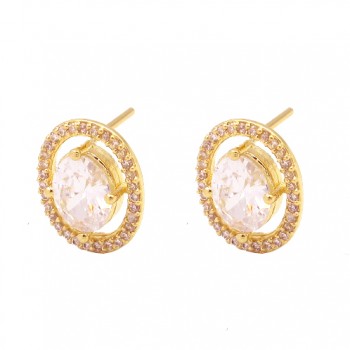 Brinco oval zirconia maior dentro e e em volta branca. 14x11mm. 1530110