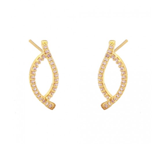 Brinco folha vazada zirconia branca. 19x8mm. 1530140