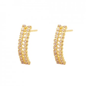 Brinco meia argola vazada com gotinhas zirconia branca. 16x4mm. 1530160