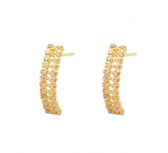 Brinco meia argola vazada com gotinhas zirconia branca. 16x4mm. 1530160