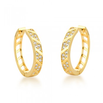 Brinco argola media liso e intercalado com zirconia cristal. 20mm. 1530180