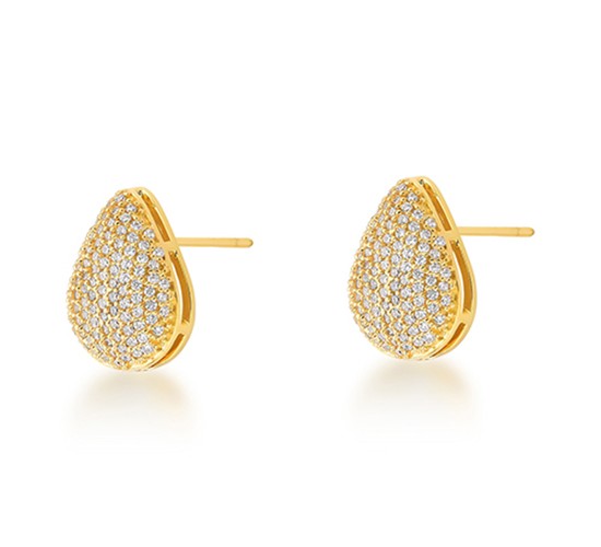 Brinco gota todo cravejado com zirconia cristal. 16x11mm. 1530200