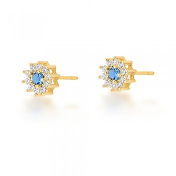 Brinco flor quepquena miolo zirconia azul e cristal em volta. 8mm. 1530232