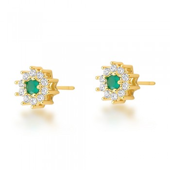Brinco flor pequena centro zirconia verde e cristal em volta. 8mm. 1530238