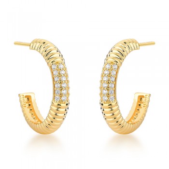 Brinco meia argola riscado, centro com zirconia cristal. 17mm. 1535360