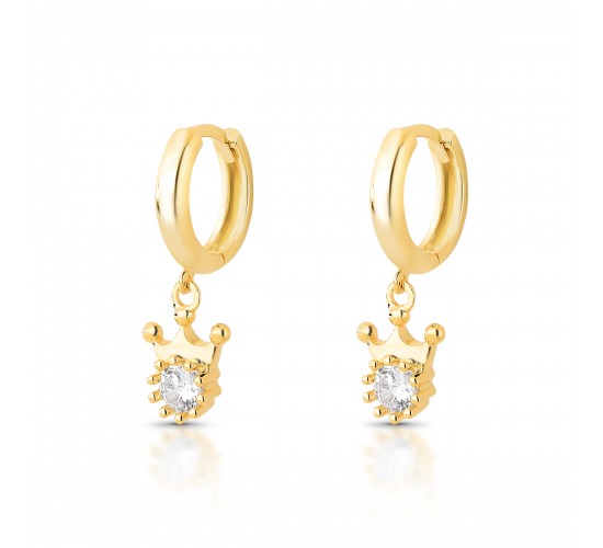 Brinco argola pequena com coroa cristal pendurada. 1535390