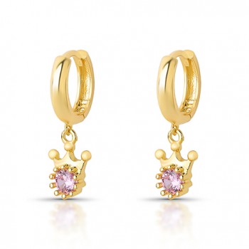 Brinco argola pequena com coroa zirconia rosa pendurada. 1535396 Brinco argola pequena com coroa zirconia rosa pendurada. 1535396