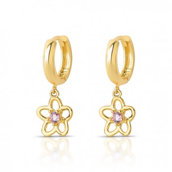 Brinco argola pequena com flor zirconia rosa pendurada. 1535406 Brinco argola pequena com flor zirconia rosa pendurada. 1535406