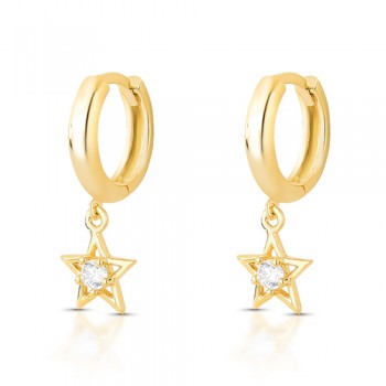 Brinco argola pequena com estrela zirconia cristal pendurada. 1535410