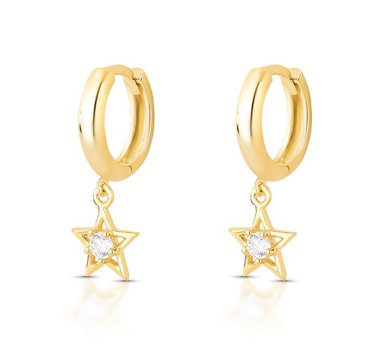 Brinco argola pequena com estrela zirconia cristal pendurada. 1535410