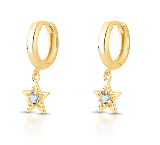 Brinco argola pequena estrela pendurada zirconia azul claro. 1535411