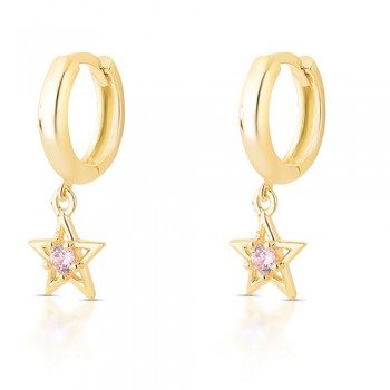 Brinco argola pequena estrela pendurada zirconia rosa claro. 1535416