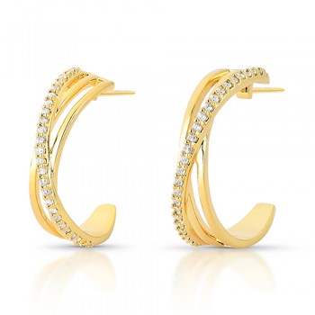 Brinco meia argola 20mm, sobreposta aros lisos e um aro com zirconia cristal. 1535490