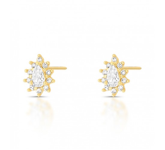 Brinco gota cristal 9mm, zirconia cristal em volta. 1535560