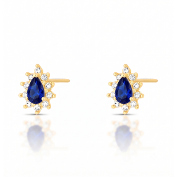 Brinco gota azul safira 9mm, zirconia cristal em volta. 1535562