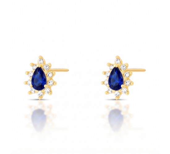 Brinco gota azul safira 9mm, zirconia cristal em volta. 1535562