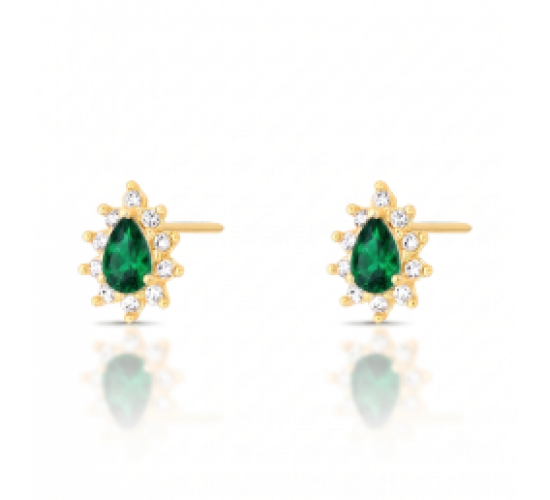 Brinco gota verde esmeralda 9mm, zirconia cristal em volta. 3535568