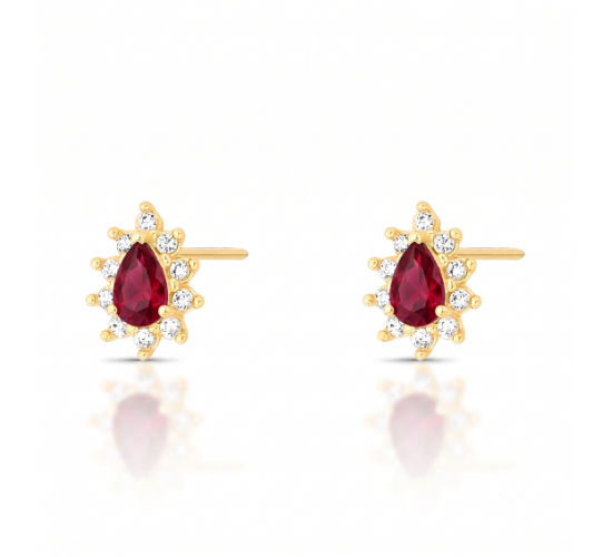 Brinco gota vermelho rubi 9mm, zirconia cristal em volta. Corrente 45cm. 1535569