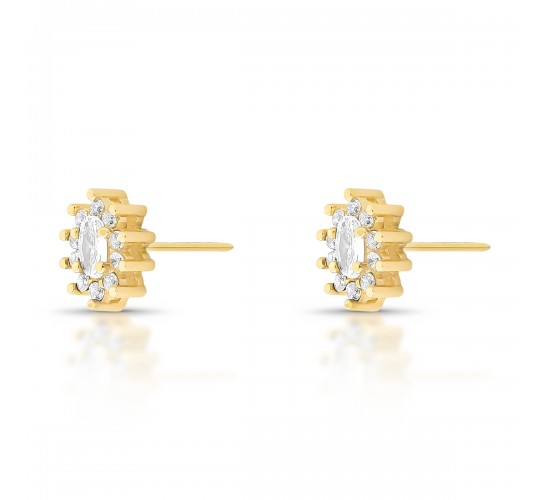 Brinco oval cristal 10mm com zirconia cristal em volta. 1535570