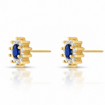 Brinco oval azul safira 10mm com zirconia cristal em volta. 1535572 Brinco oval azul safira 10mm com zirconia cristal em volta. 1535572