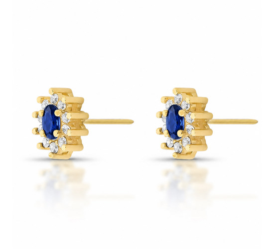 Brinco oval azul safira 10mm com zirconia cristal em volta. 1535572