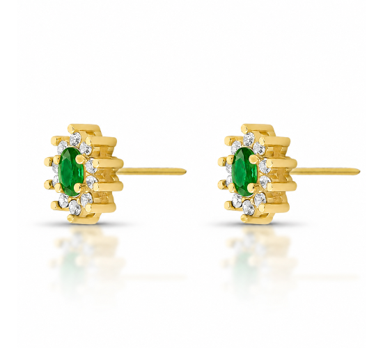Brinco oval verde esmeralda 10mm com zirconia cristal em volta. 1535578