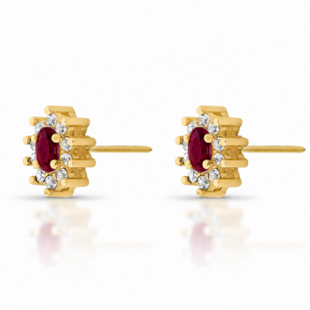 Brinco oval vermelho rubi com zirconia cristal em volta. 1535579