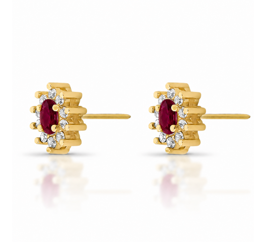 Brinco oval vermelho rubi com zirconia cristal em volta. 1535579