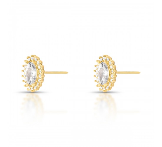 Brinco oval cristal 10mm com zirconia cristal em volta. 1535590