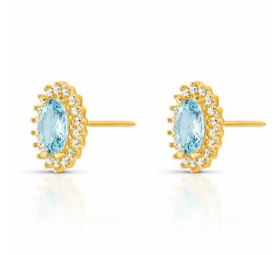 Brinco oval agua marinha 10mm com zirconia cristal em volta. 1535591