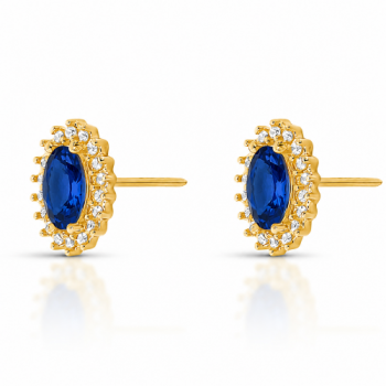 Brinco oval azul safira 10mm com zirconia cristal em volta. 1535592 Brinco oval azul safira 10mm com zirconia cristal em volta. 1535592
