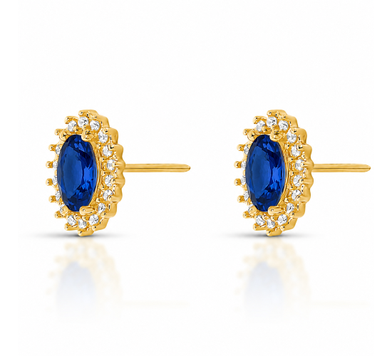 Brinco oval azul safira 10mm com zirconia cristal em volta. 1535592