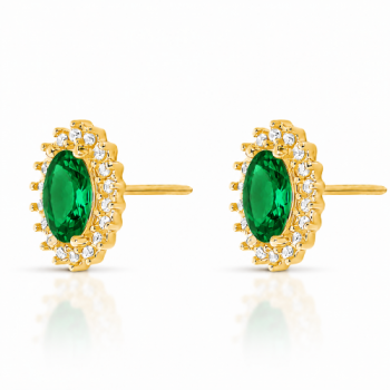 Brinco oval verde esmeralda 10mm com zirconia cristal em volta. 1535598 Brinco oval verde esmeralda 10mm com zirconia cristal em volta. 1535598