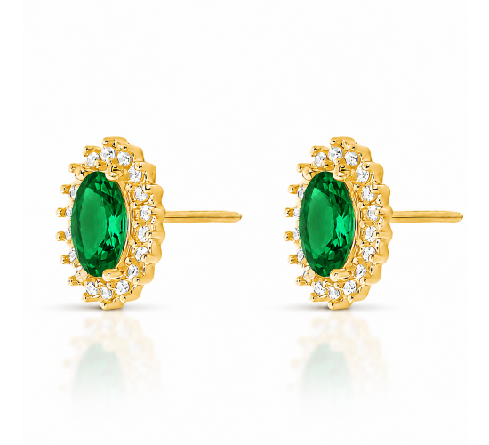 Brinco oval verde esmeralda 10mm com zirconia cristal em volta. 1535598