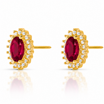 Brinco oval vermelho rubi 10mm com zirconia cristal em volta. 1535599 Brinco oval vermelho rubi 10mm com zirconia cristal em volta. 1535599