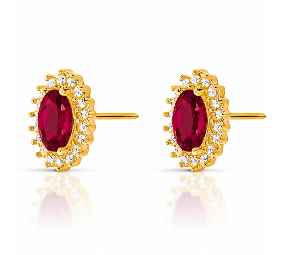 Brinco oval vermelho rubi 10mm com zirconia cristal em volta. 1535599