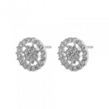 Brinco pave redondo espacado zirconia cristal. 4mm, prata. 350002