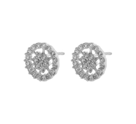 Brinco pave redondo espacado zirconia cristal. 4mm, prata. 350002