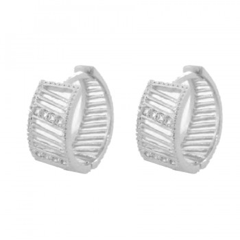 Brinco argola pequena lisa vazada com 2 filetes zirconia cristal. 9mm, rata. 350014