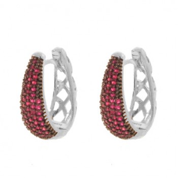Brinco argola oval zirconia vermelha na frente vazado atras. 13x2mm, prata. 350022