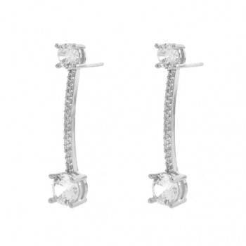 Brinco com haste zirconia cristal, zirconia maior cristal nas pontas. 24x1mm, prata. 350025