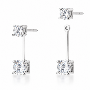 Brinco encaixe zirconia cristal haste lisa. 17x1mm, prata. 350026