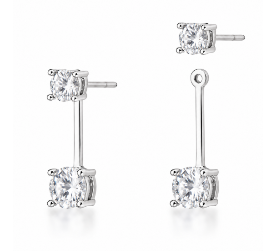 Brinco encaixe zirconia cristal haste lisa. 17x1mm, prata. 350026