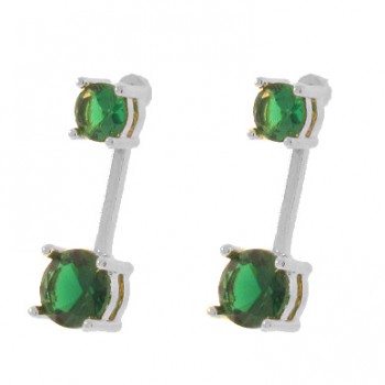 Brinco encaixe zirconia verde esmeralda haste lisa. 17x11mm, prata. 350027