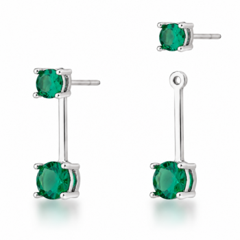 Brinco encaixe zirconia verde esmeralda haste lisa. 17x11mm, prata. 350027