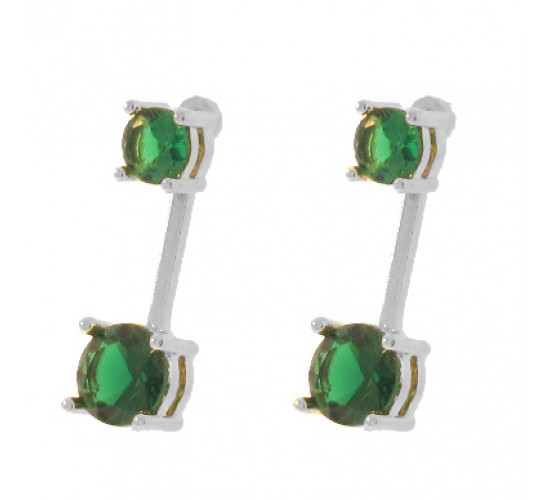Brinco encaixe zirconia verde esmeralda haste lisa. 17x11mm, prata. 350027